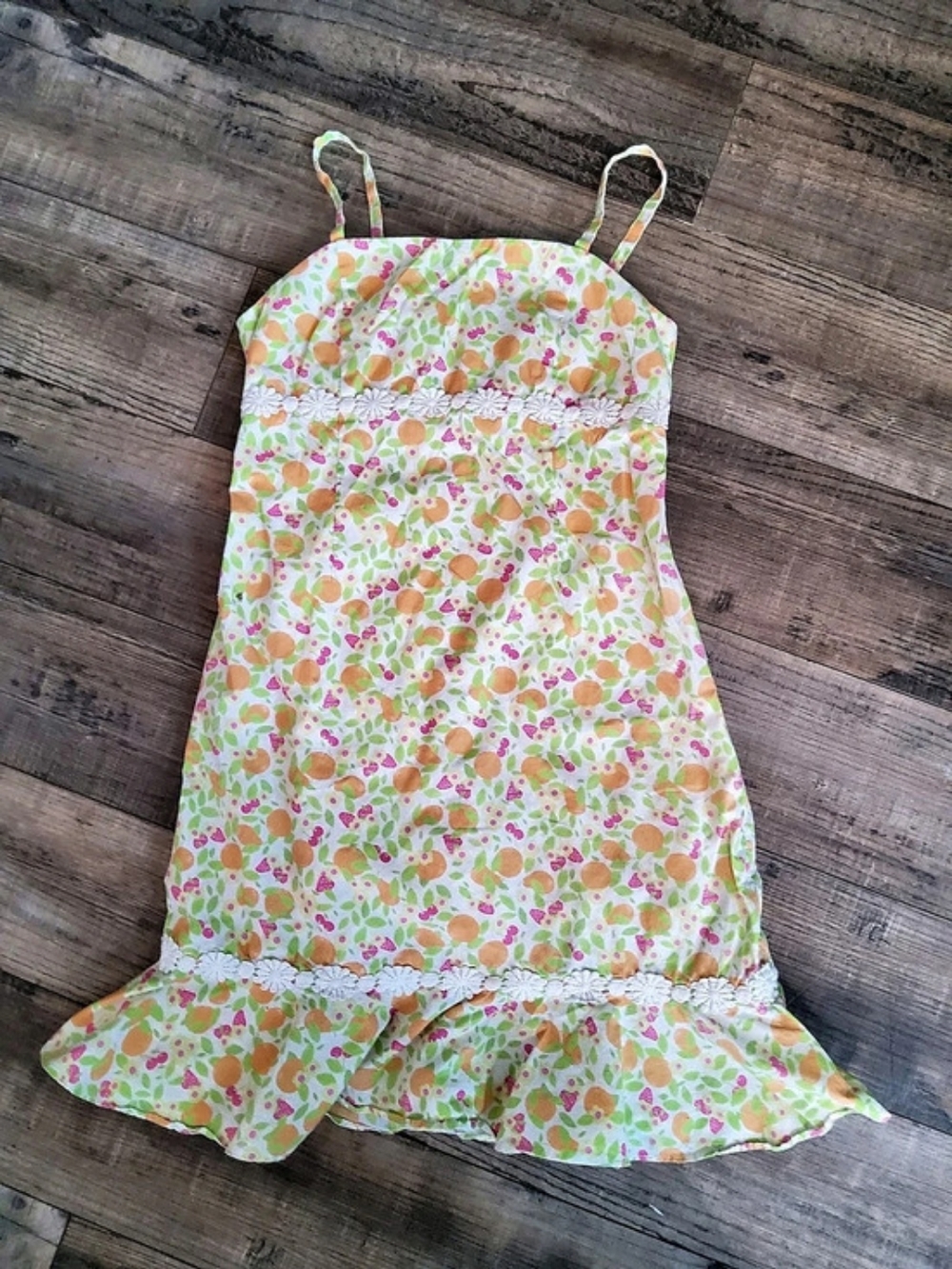 Lilly Pulitzer Pear And Floral Ruffle Mini Dress in Green & Pink